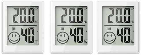 Raumklimastation, 3er Set, Temperatur- und Luftfeuchtigkeitsanzeige, Komfortindikator, Digitales Thermometer und Hygrometer (Weiß)
