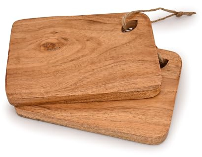 Indus Lifespace Cutting Board Acacia Wood Set of 2 with Hanging Hole Wooden Chopping Boards for Fruit, Vegetable, Camping Trip (8 x 6 x 0.75)