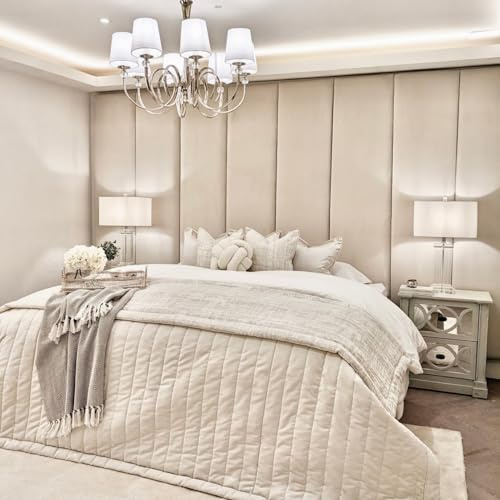 Headboard Velvet Wall Panels, Wall Mounted Acoustic Panels, Plush Cream 200cmx45cm