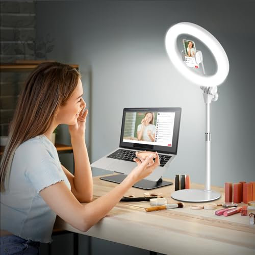 Upgrade 10.5 Ring Light with Tripod Stand & Phone Holder, Evershop Selfie Phone Light Ring with CRI 95+ for Tiktok, Zoom, Streaming, Makeup, Video Recording, Desk Lamp for Laptop Computer Webcam