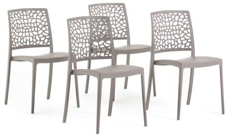 SIEDITI FUORI E DENTRO Chaises de Jardin en polypropylène avec Fibre de Verre, chaises empilables pour extérieur ou intérieur, Design Moderne et Naturel - Alina (4 chaises, Taupe)