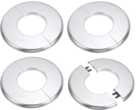PATIKIL Flangia A Parete Divisibile 2/51mm 4Pcs ABS Rotonda Autoadesiva Copertura Piastra Anello Per Tubo Acqua Rubinetto Argento