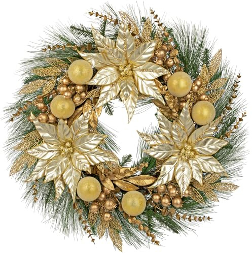 Arborus Décoration de Noël Couronne de l'Avent 60 cm Couronne de Noël Dorée Couronne Artificielle Couronne Murale Couronne de Table Noël Décoration de Noël Porte d'Entrée Table Mur Salon Chambre
