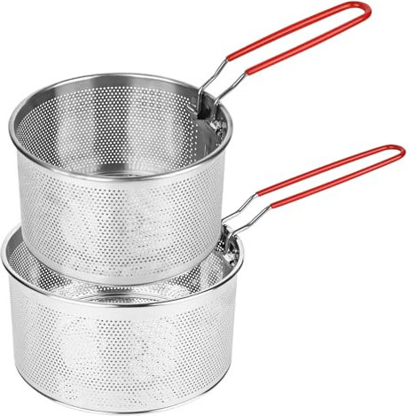 Rzspher 2 coladores de pasta de acero inoxidable, colador de cocina con mango extraíble, colador de pasta de metal, cesta para freidora, colador de cocina de acero inoxidable para lavar, escurrir