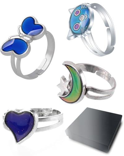HSIXHAF 4 Stücke Farbwechsel Stimmungsringe, Einstellbare Farbwechsel Ringe für Damen Mädchen, Kinderringe, Mädchen Ringe