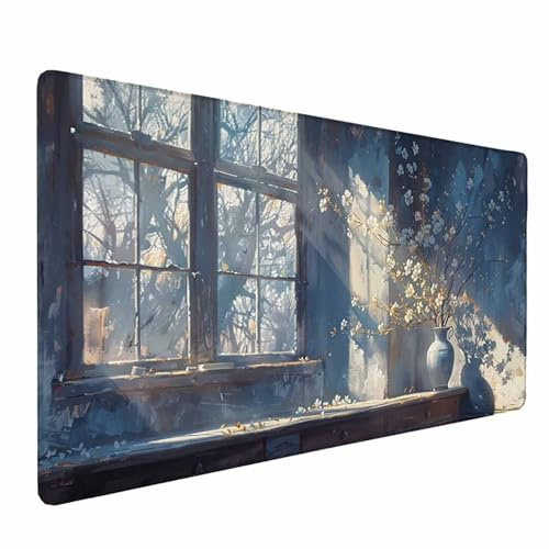 Vase Tapis de Souris XXL 1500 x 800 mm, EtImperméable Tapis de Souris Gamer Blanc Mouse Pad avec Bords Surpiqués Mousepad Avec Base en Caoutchouc Antidérapante Convient pour Salle de Jeux, Bureau -359