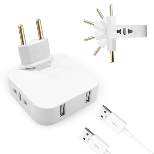 MIMIROOM Prise Plate Derriere Meuble, Plaques Murales à 2 Prises et 2 USB avec TêTe Rotative à 180°, Adaptateur Mural Plat (16A, 250V) pour L'Utilisation de Prises dans des Espaces Restreints