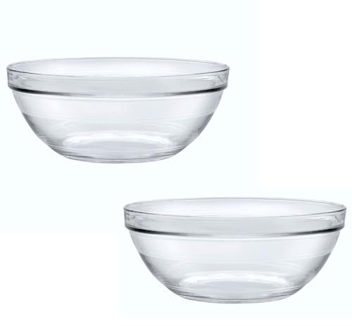 Acan Tradineur - Pack de 2 Cuencos Redondos de Vidrio, Modelo LYS, Bol para Mezclar, ensaladera apilable, Cocina, Aptos para microondas y lavavajillas - Ø 26 cm