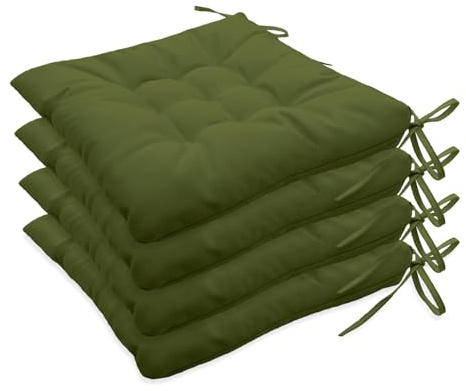 Insun Cojines Sillas para Exterior e Interior, Cojines Impermeable con Lazos para Terraza, Jardín, Cocina, Oficina Verde Oliva 40 x 40 cm, 4 Piezas