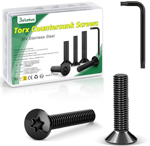20 Stück M5 x 16 mm Senkkopfschrauben Schwarz, Bolatus 304 Edelstahl Schrauben Torx Senkkopfschrauben mit Torx Schlüssel und Box nach Norm ISO 14581 für Maschinen und Geräte, Außenanlagen, Möbel, Holz
