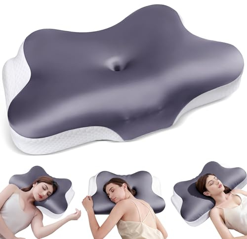 Fwoueot Nackenkissen Kopfkissen Memory Foam Kissen, stützendes Nackenkissen, Seitenschläferkissen für Seiten, Rücken & Bauchschläfer blau