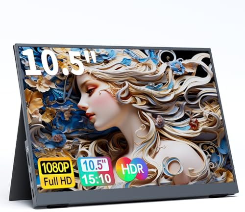 ALOLG 10.5 Portable Monitor,1920×1280 FHD IPS Plug&Play Second External Monitor with USB-C Mini HDMI Port,Second Screen Compatible with PC Phone Mac Xbox PS4/5-S1