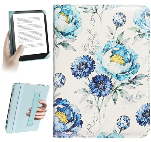 HoYiXi Universal Case for 6 inch Kindle eReader Compatible with Paperwhite(2025/2018)/PocketBook and Tolino/Kobo Clara HD,6 eReader Protective Case Cover Elastic rope,flowers 2