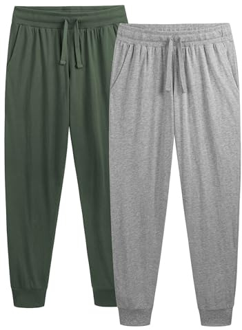 The Essentials Wardrobe Men’s Lounge Pants 2 Pack 100% Cotton Jersey Soft Breathable Nightwear Bottoms with Ribbed Elasticated Leg Cuff Drawcords Side Pockets Pyjamas Trousers Sizes S-2XL