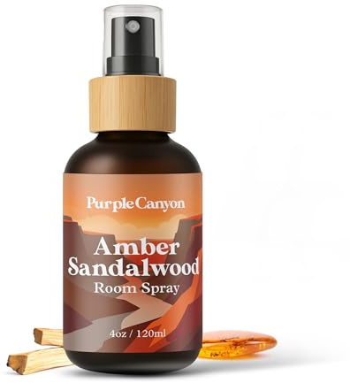 Purple Canyon Amber & Sandalwood Room Spray — 4 oz Natural Linen & Room Freshener — Warm, Woody & Resinous Fragrance Mist — Cozy Home Ambiance — Premium Natural Fragrance Oils