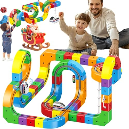 Electric Train Set Flexible Race Track, 2026 Upgraded Electric Train Sets for 5 Year Olds Above, Electrics Toddler Trains Track Set Toy, Develop Intelligence and Thinking (81PCS+2 Car)