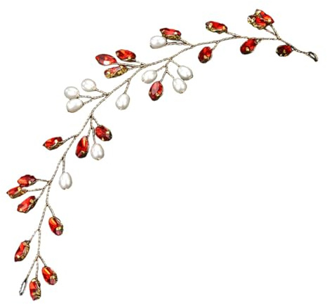 Homoyoyo Vigne de Cheveux Mariage Rouge Perles et Strass Ornement de Cheveux pour Mariée Accessoire de Tête Élégant pour Cérémonie et Fête