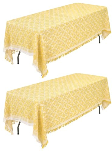 FXKS 2 Pack Gelb Tischdecken 180 x 260 cm, Rechteckige 6 Fuß Tischdecke | Gelb Vintage T-Grid Tischdecke, Waschbare Polyester Tischdecken für Outdoor Camping, Heimdekoration