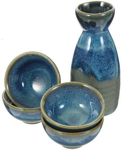 PHENOFICE Set di Tazzine per Sakè Giapponese in Porcellana, 5 Pezzi con Vassoio, Tazze da 40 Ml, Decorazione Tavola