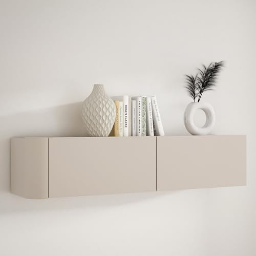 Forte BREATHTAKER Hängeschrank 130, modern minimalistisch, 2-türig, Holzwerkstoff, Wandmontage, Wohnzimmer, Kaschmir Beige, 128,6 cm breit x 30,1 cm hoch x 34 cm tief