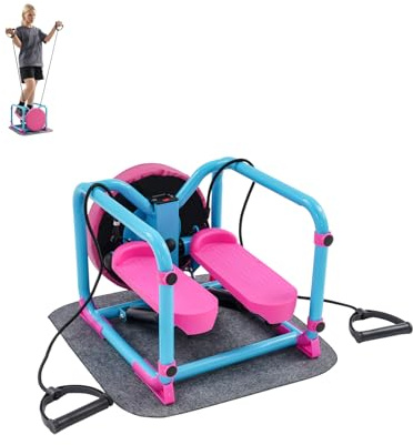 Stepper för hem, swing-stepper med sits, display och motståndsband, mini sportsteppers för ben, arm, rumpträning (blå och rosa)