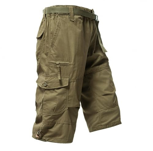 PADOLA Pantaloni Cargo 3/4 Uomo Multitasche Vita Elastica con Cintura Capri Relaxed Fit per Estivo Trekking e Tempo Libero Orlo Regolabile