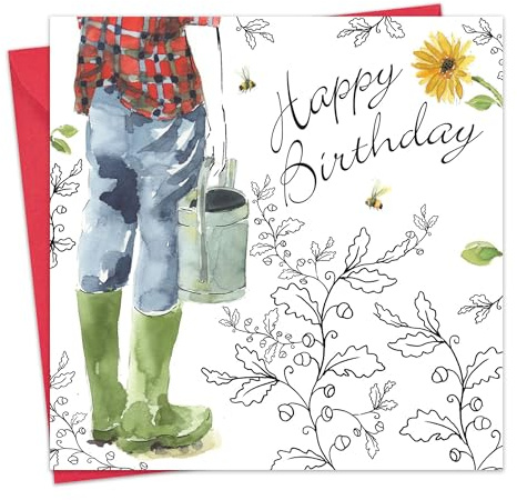 Twizler Happy Birthday Karte für Ihn mit Silberfolie & Einzigartigem Aquarell-Effekt - Männliche Geburtstagskarte - Herren Geburtstagskarte - Gartenarbeit Geburtstagskarte