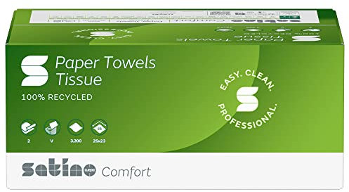 Satino Papierhandtücher 2lagig - 3.200 Blatt (20x160) Format Tissue - grün mit 25x23cm V-Falz - umweltschonend dank 100% Recyclingpapier