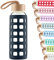 Cleesmil Sports Glass Water Bottle with Silicone Sleeve with Bamboo Lid BPA Free 360 ml （Navy Blue）