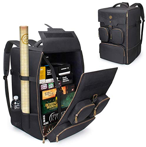 ENHANCE Brettspiele Rucksack - Verstärkte Aufbewahrung für Brettspiele mit Gepolsterten Schultergurten, Tragegriff und Zubehörtaschen für Würfel, Kartenspiele und mehr