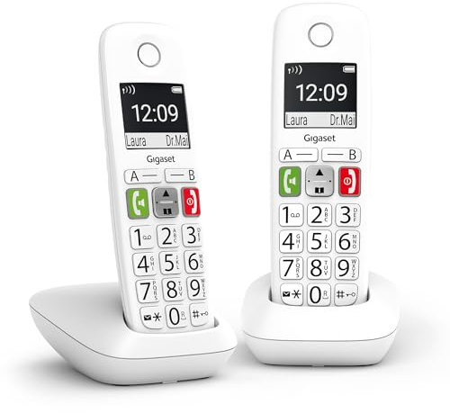 Gigaset E290 Duo - Téléphone Fixe sans Fil Blanc, 2 combinés avec Grand écran rétroéclairé, larges Touches, Fonction Blocage D'appels [Version Française]