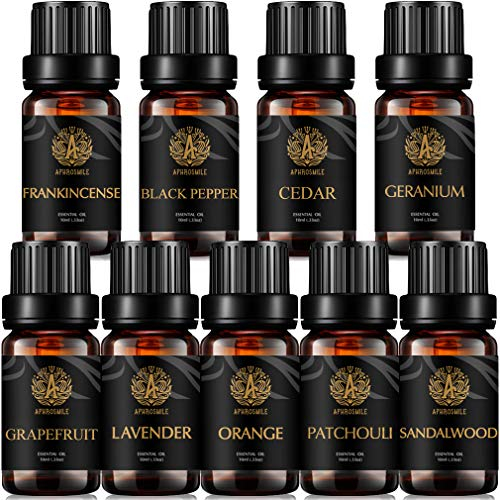 Aromatherapie Weihrauch ätherisches Öl Set für Diffusor, 100% reine schwarze Pfeffer ätherisches Öl Kit fü Hause,9x10ml therapeutische Grade Orange ätherische Öle Set-Zeder,Grapefruit,Patchouli Öle...