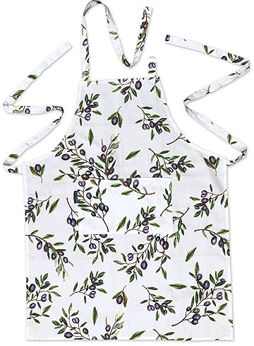 CAIT CHAPMAN HOME COLLECTION - Schürze mit Olivenblättern und Ästen, 100% Baumwolle, längenverstellbar, bedruckt