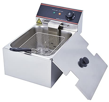 TAIMIKO Friteuse électrique 6L Friteuse Commerciale Friteuse Professionnelle unique réservoir Inox Avec 2 Poignées Plastique 3000W 220V-240V Thermostat 60-200 °C