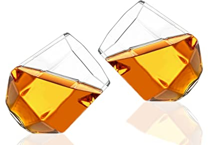 The Diamond Glassware Lot de 2 verres à whisky en forme de diamant Fabriqués à la main pour liqueur, scotch et bourbon Élégants, légers, durables Cadeau pour anniversaire, anniversaire de