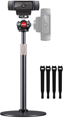 Etour Webcam Tripod Stand for Desk, Newly Upgraded Small Base & 360° Ballhead & Height Adjustable, Ideal for Logitech Webcam C922 C930e C920 C615 C960 BRIO 4K NexiGo N60, Phone Holder with 1/4 Thread