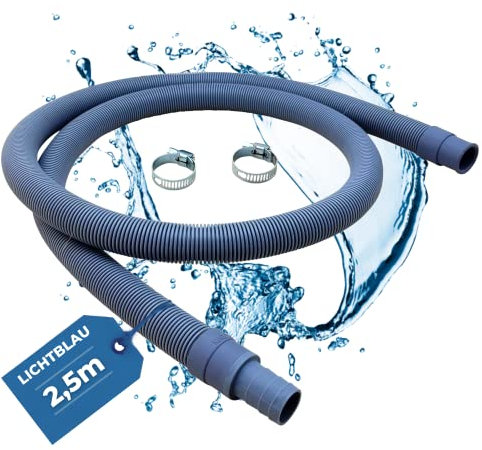 Lichtblau manguera de desagüe lavadora lavavajillas 2985 Longitud 2,5 m I Set completo 2 abrazaderas de manguera incluidas I Tubo de drenaje de agua aplicación universal independiente de fabricante