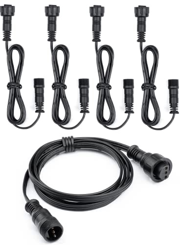 HIBOITEC 5 Stück 3 Pin Verlängerungskabel 1M IP67 Wasserdicht, für Terrassenbeleuchtung, Terrassen Einbaustrahler LED Aussen, für 10er Set LED Einbaustrahler mit Fernbedienung & RGB Einbaustrahler