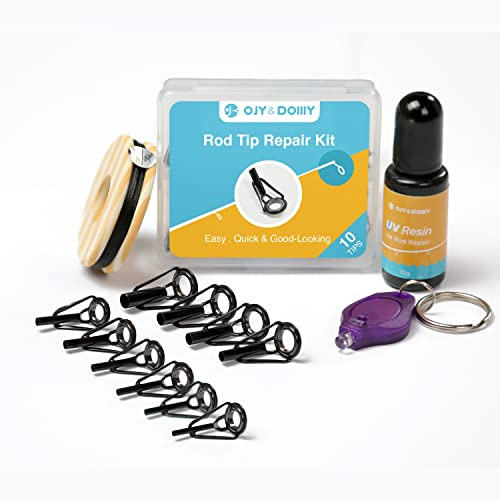 OJYDOIIIY Angelrutenspitzen-Reparatur-Set mit Kleber, komplettes Ersatzteil-Set mit UV-gehärtetem Kleber und 10 Rutenspitzen