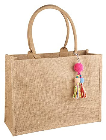 FITDON Jute Tasche Shopper Damen, Groß Jutebeutel Strandtasche Faltbare Wasserdicht Einkaufstaschen Handtasche für Picknick Reisen Einkaufen Strand und Alltag, Gelb