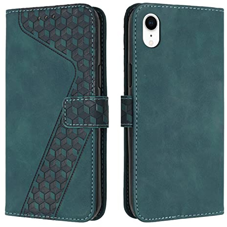 OKZone Läder Folio Fodral för iPhone XR - Magnetisk Skydd Plånboksfodral Med Flip Bok Hölster - Skyddande Skal (Grön)