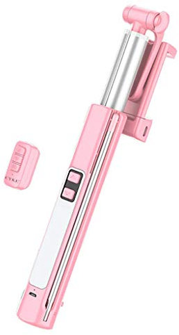 Palo selfie Bluetooth Mini con luz LED de relleno extensible con trípode y control remoto Bluetooth inalámbrico desmontable para teléfonos inteligentes iPhone, Samsung, Huawei, rosa, 110 cm, nombre
