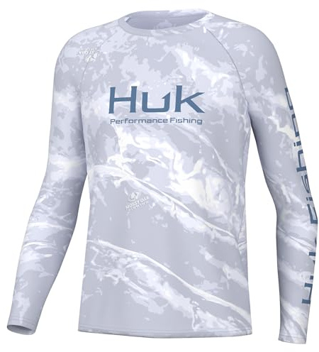 HUK Youth Pursuit Pattern Long Sleeve Shirt, Fishing Shirt for Kids, Mossy Oak Stormwater Bonefish, Medium