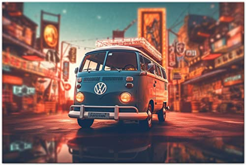 Printonia Leinwand-bild 120x80cm VW Transporter VW-Bus T2 Abstrakt Art Bilder Dekoration Wandbild Kunstdruck Sportwagen Automobil Deko