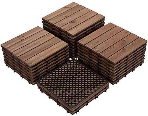Abician 27 Dalles de terrasse en Bois 30 x 30 cm Dalles de Terrasse en Bois Composite pour patio intérieur extérieur jardin terrasse Brun