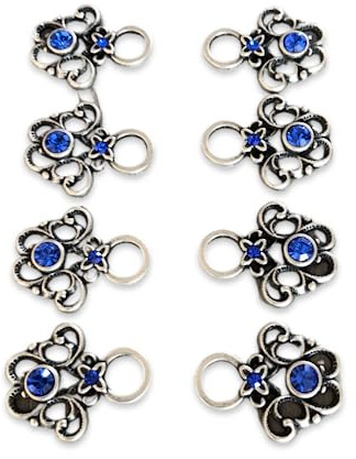 8 Stück stabile altsilber Miederösen aus Metall mit blau Strass Steinen für Dirndl Tracht 32mmx26mm