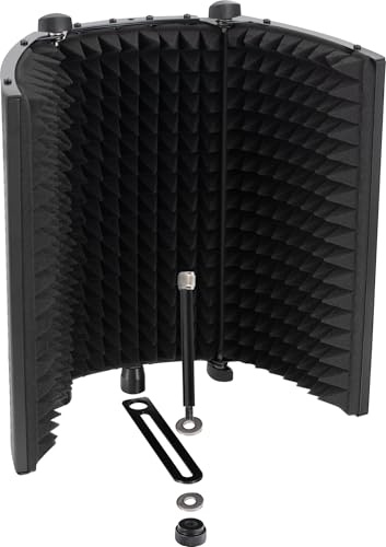 Pronomic MP-80F Micscreen Schwarz, Portabler Absorber und Diffusor | 5/8 Gewinde (plus Reduziergewinde auf 3/8), 2 Klappgelenke mit Feststellschrauben, Absorber Breite: bis zu 40 cm, 5 cm
