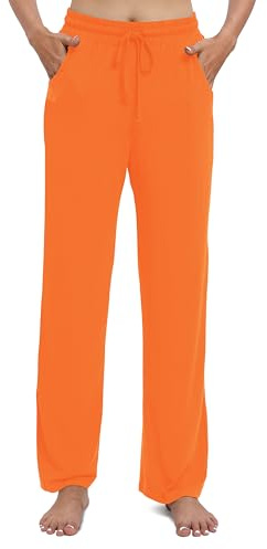 EXCHIC Mujeres Casual Piernas Rectas Largo Pantalones de Cuerda Cintura Elástica Yoga Pantalones con Bolsillo