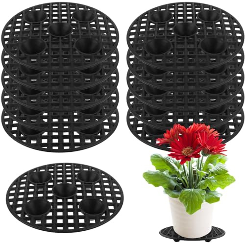 Beautywen 12 Pcs 12 Inch Plant Level Pot Elevator,Heavy Duty Stands Trivet Plastic Round Stand Saucer for Prevent Rot and Damage on Patio&Deck Floor Carpet Protector(Black)
