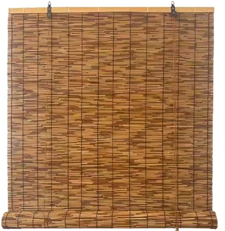 Zlovne Carbonization Natural Schilf Vorhang,Sichtschutzrollo für Fenster,Wind- und Staubdichtes Bambusrollo,Sonnenschutz,Atmungsaktive Verdunkelungsrollo für die Innen-/Außen (W55xH80cm/22x32in)